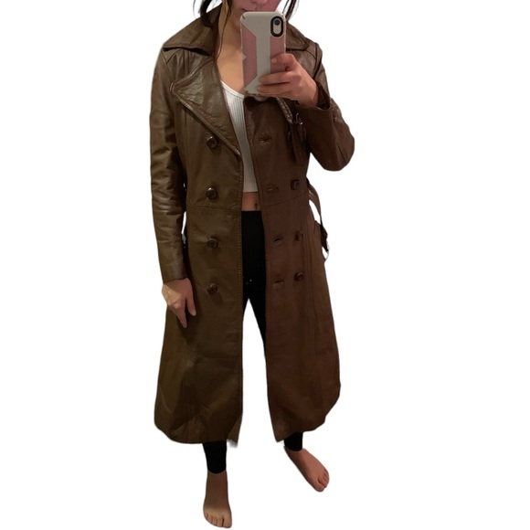 70s leather trench style coat - Picture 3 of 7